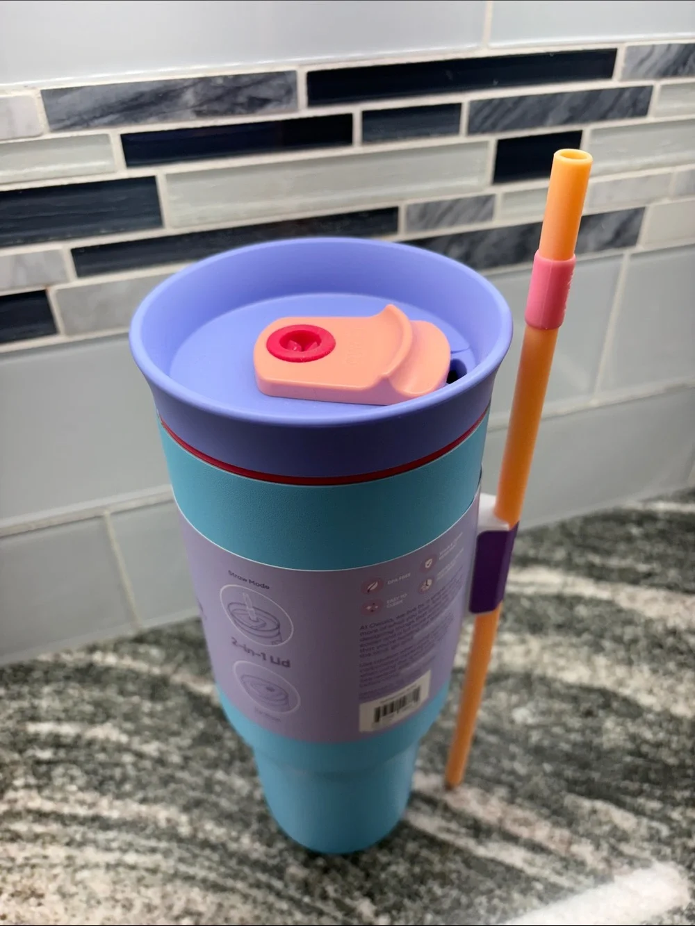 Brand New Owala 40oz Insulated Travel Bottle with Handle & Straw Lavender & Aqua